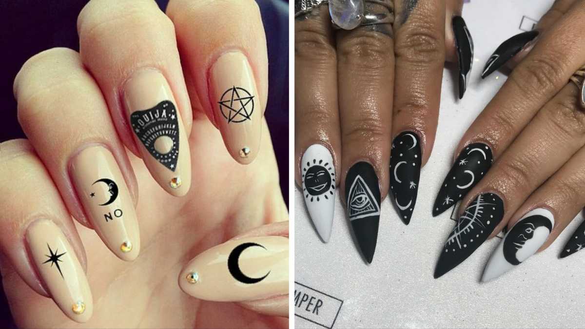 5. "Short Witchy Nails with Pentagram Design" - wide 3