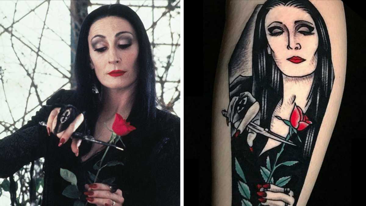 29 hauntingly beautiful Morticia Addams tattoos 