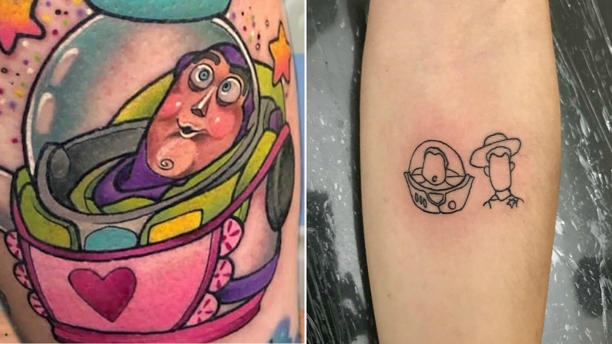 Toy Story Alien tattooed on the inner arm
