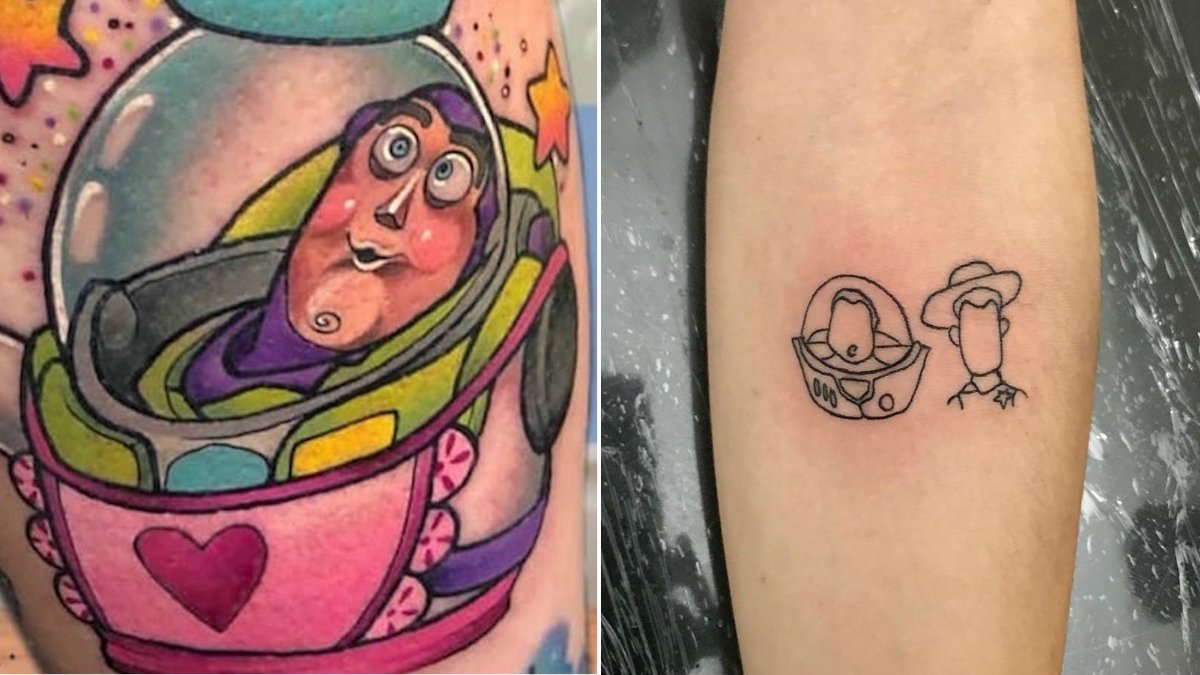 Small Buzz Lightyear and Woody tattoo on the left