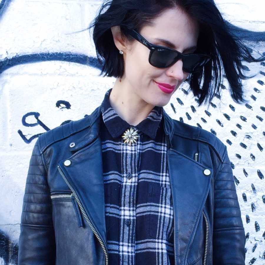Plaid shirt and leather 2025 jacket