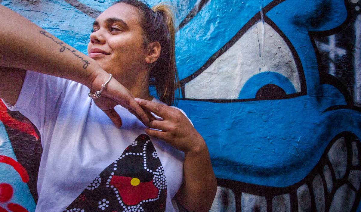 Sherice models for an AIME apparel photoshoot in the Graffiti Tunnel on University of Sydney campus
