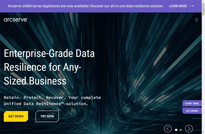 arcserve website screenshot