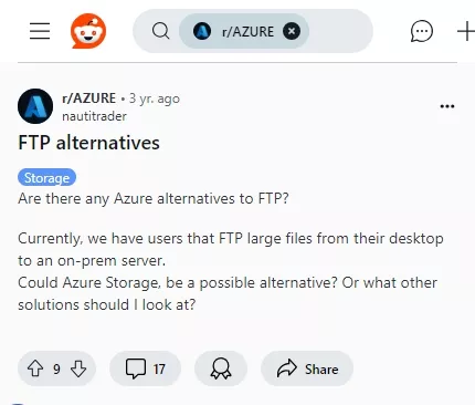 reddit discussions on ftp replacement screenshot