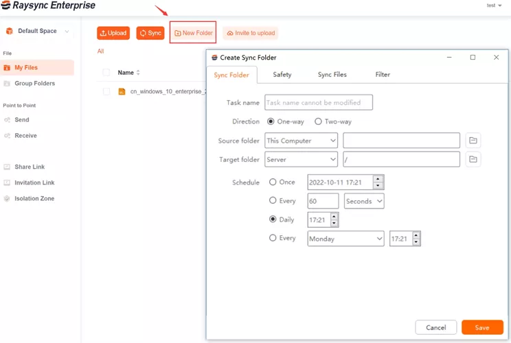 raysync sync feature interface screenshot