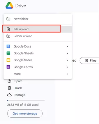 upload google drive