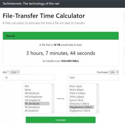 techinternets file transfer time calculator