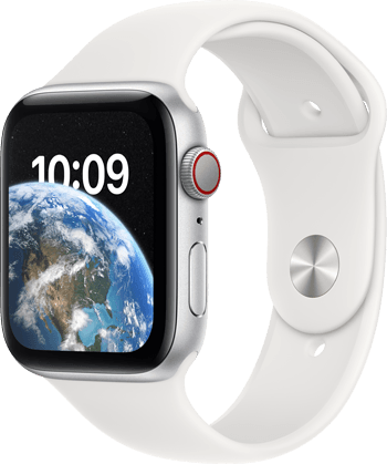 Apple Watch SE Cellular 44mm Silver Aluminum White Sport Band 34FR Screen -1