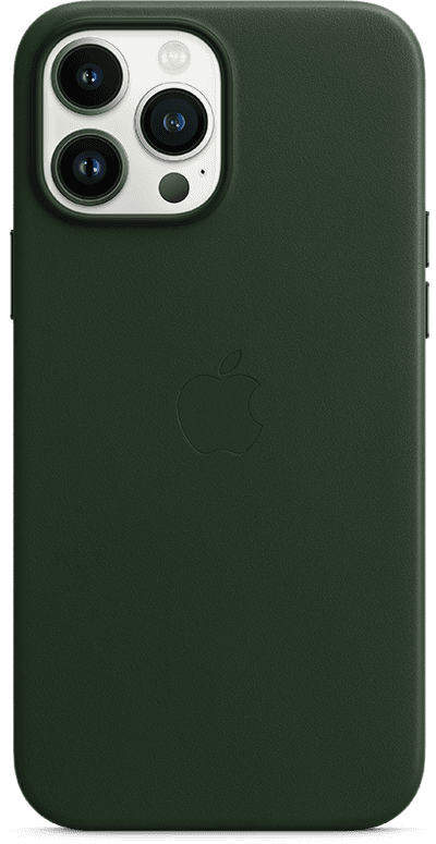 iPhone 13 Pro Max Silver Sequoia Green Leather Case with MagSafe Pure Back Screen USEN