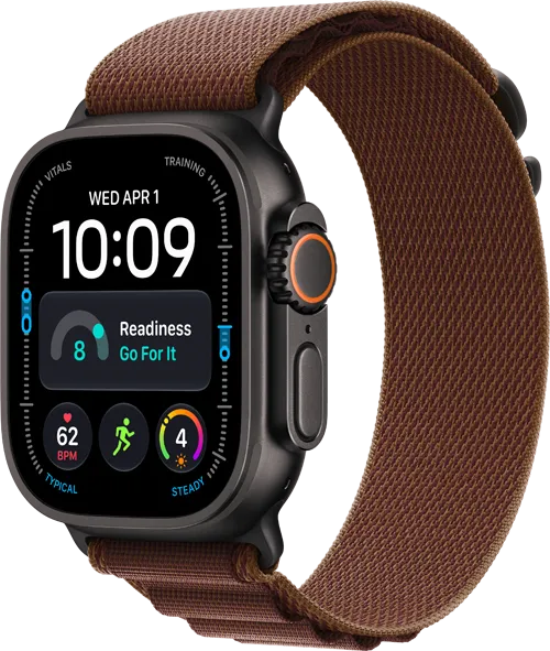 Apple Watch Ultra 4 - 49mm - Black Titanium Burgundy Alpine Loop 34fr Apple Watch Ultra 4 - 49mm - Black Titanium Burgundy Alpine Loop 34fr
