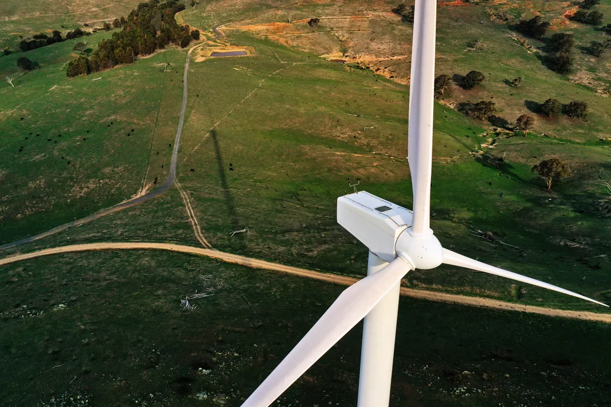 Aerial view of wind turbine Card image
