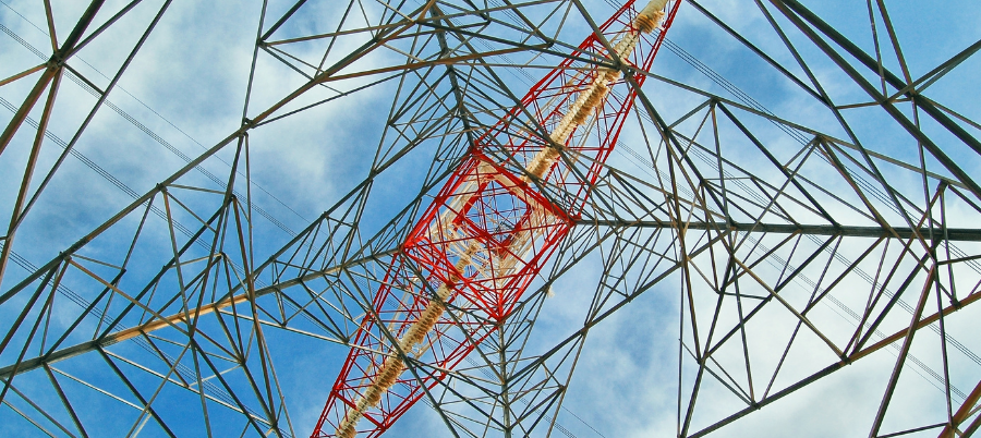 Underneath view of electricity pylon on the grid. card