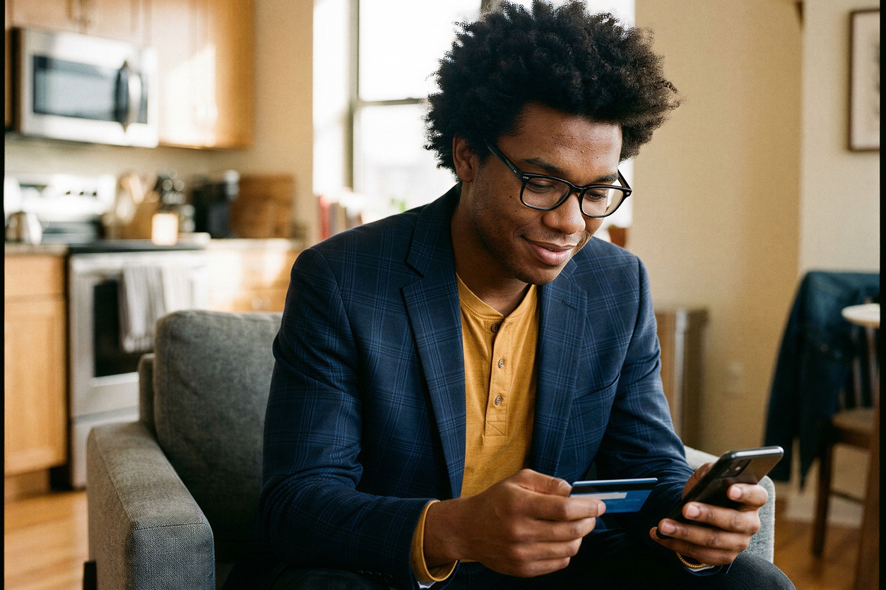 Young man checking his bank account online