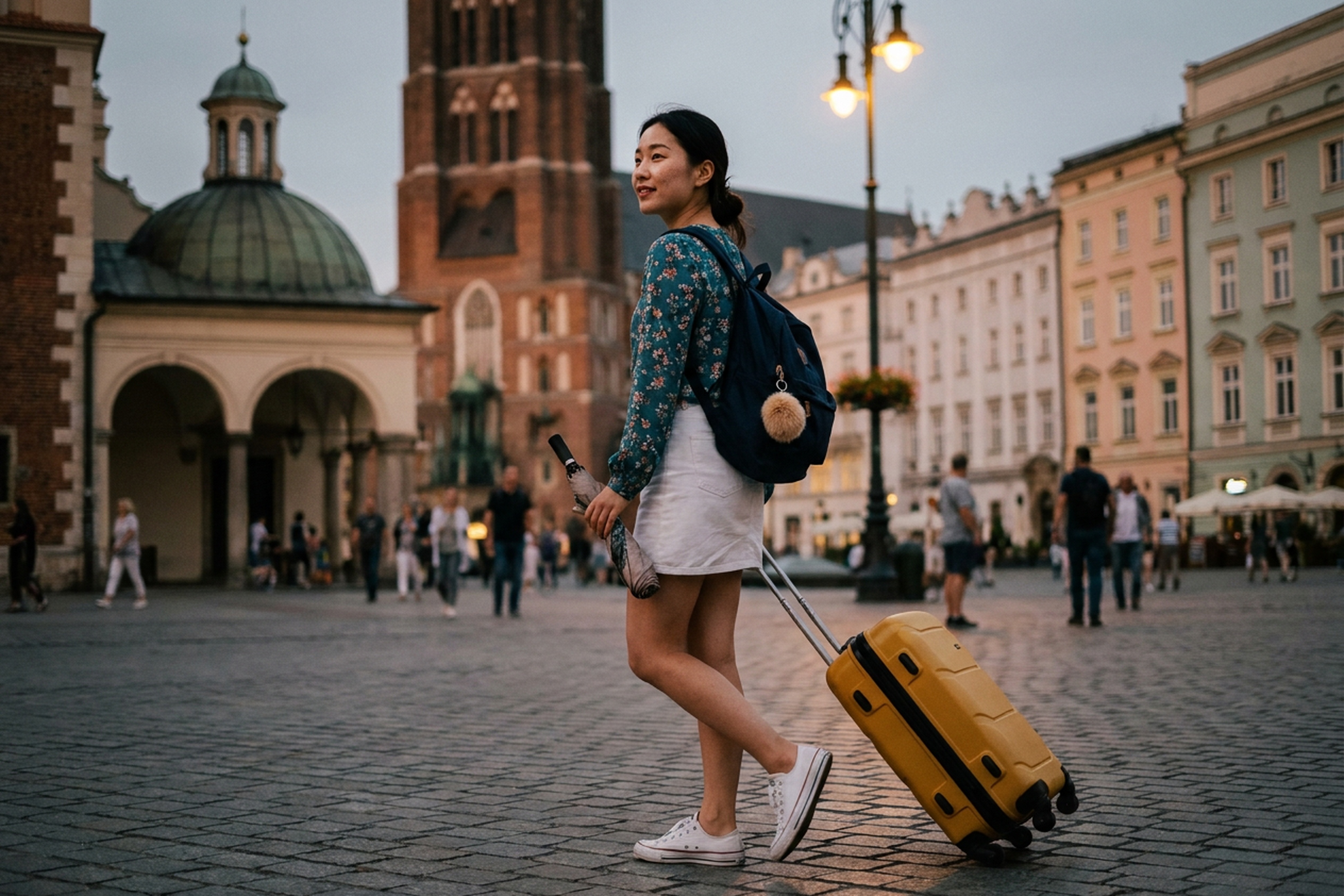 Girl with suitcase preparing to board a boat