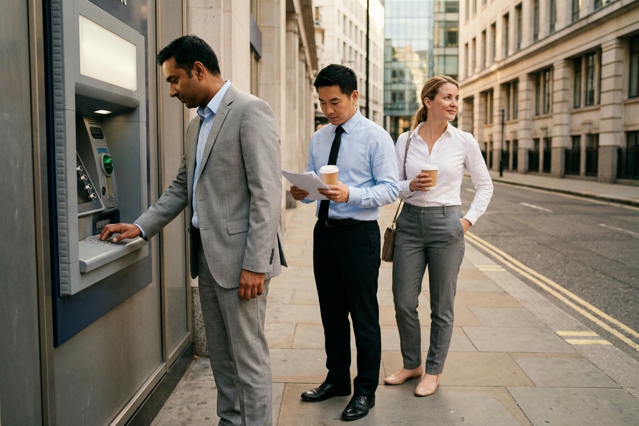 In line at a bank in London, United Kingdom