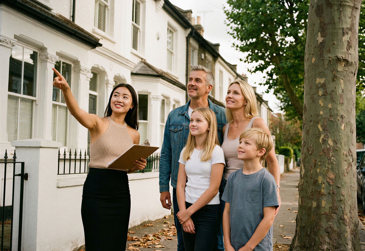Realtor showing a property to an expat family in the United Kingdom