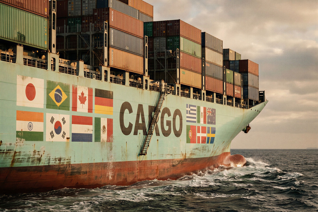 Cargo container ship in the ocean