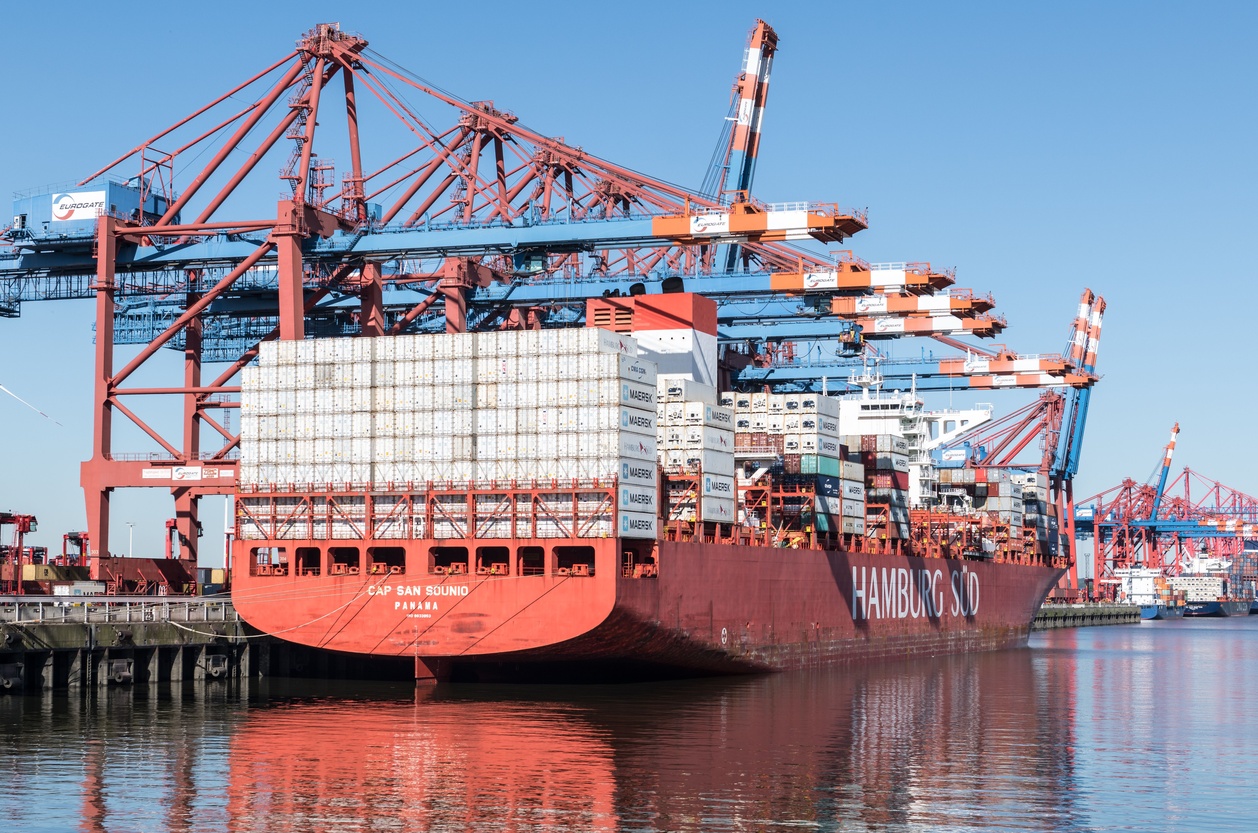 Cargo ship in the Port of Hamburg in Hamburg, Germany