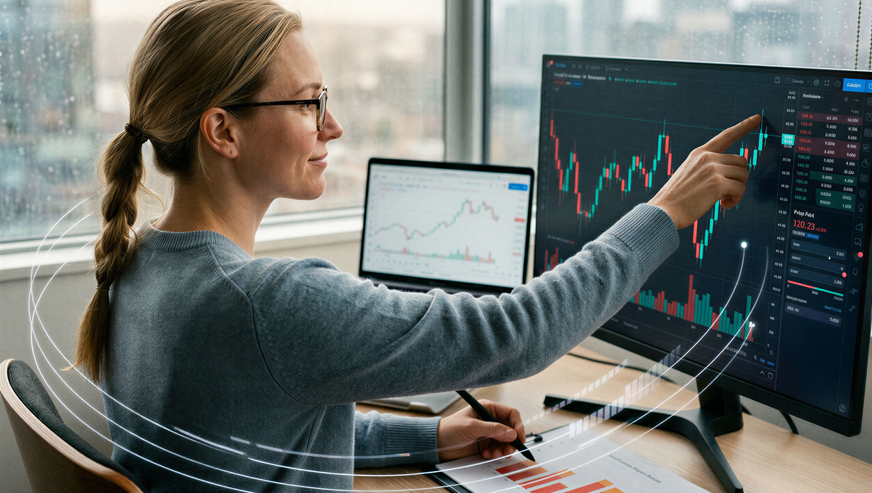 Woman looking at financial graphs