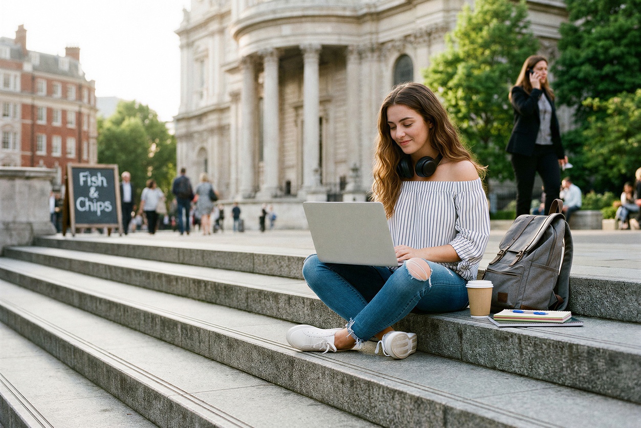 Young woman working in London