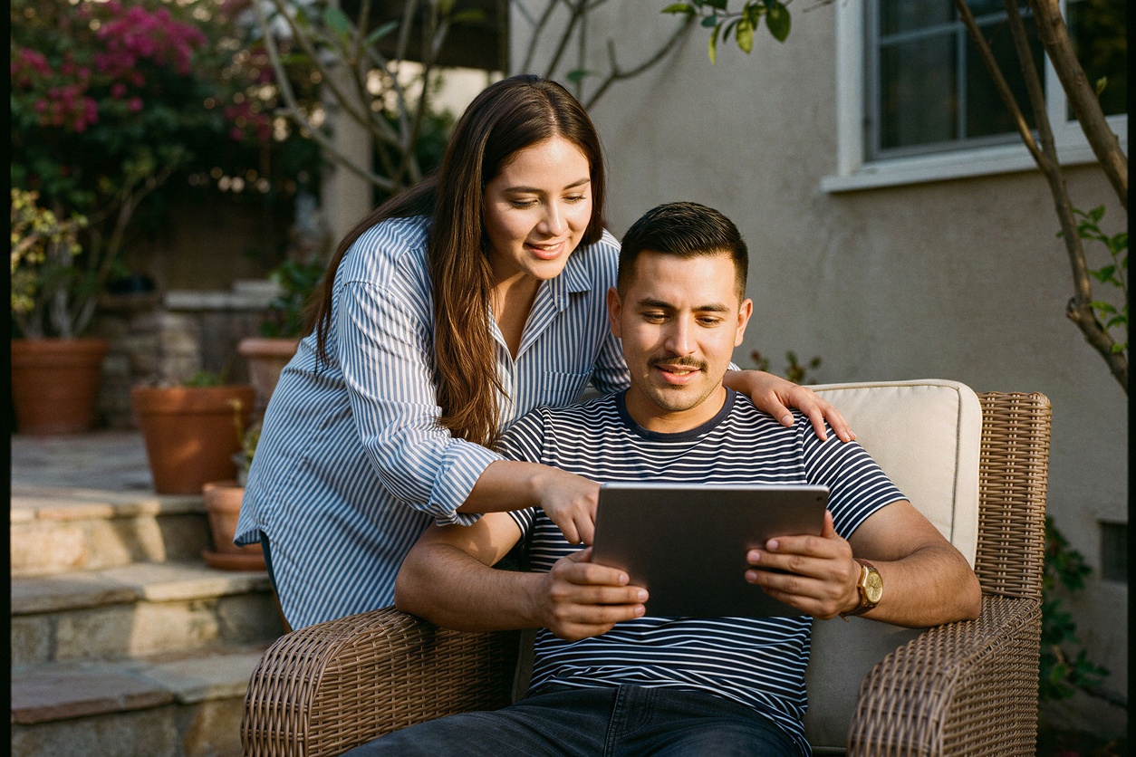 Young couple in Los Angeles, California in the United States using a credit card