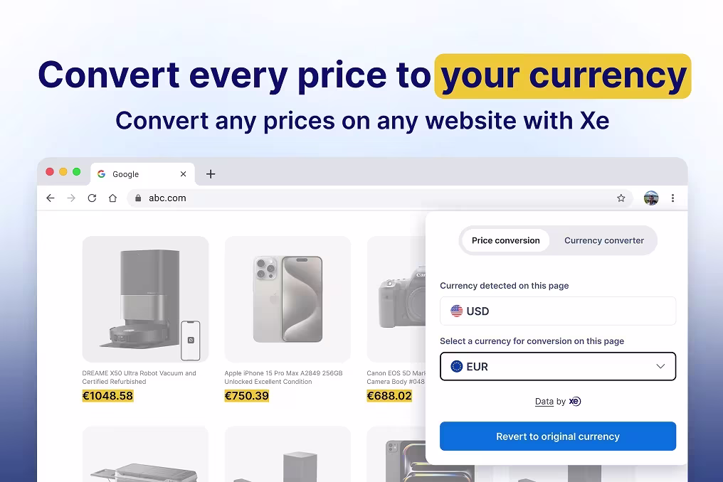 Convert every price to your currency with Xe