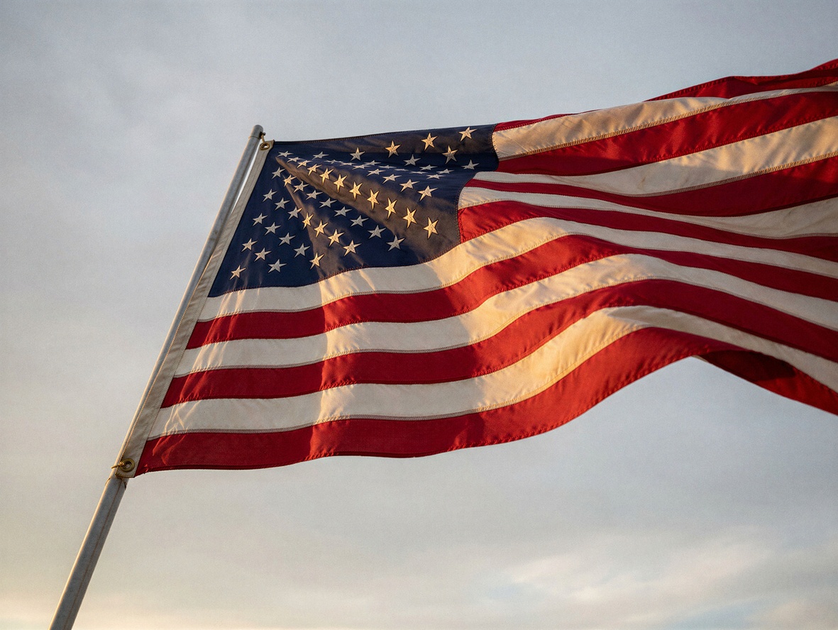 American flag flying above the White House in the United States