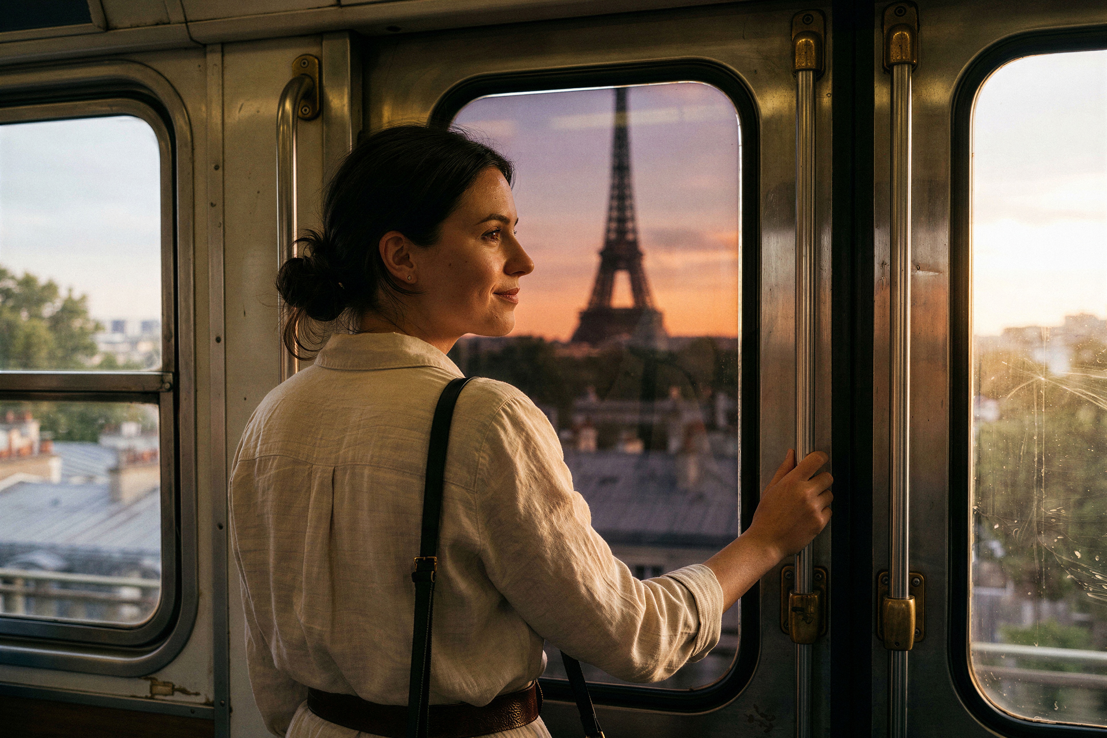 Woman riding the train in Paris