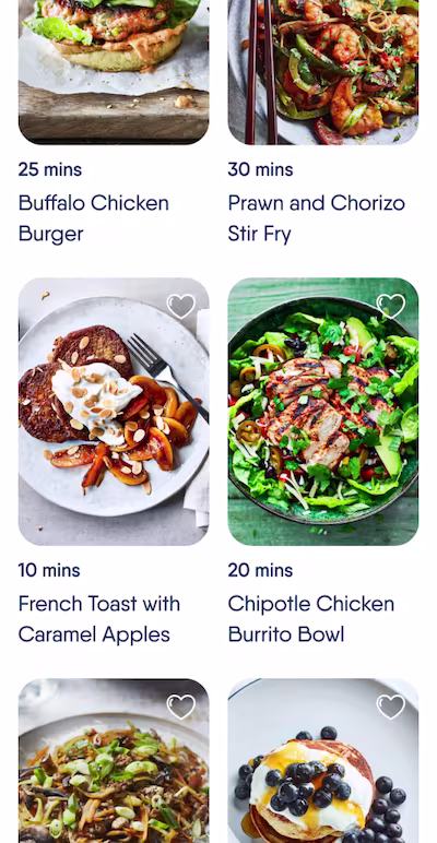 List of recipes in The Body Coach app