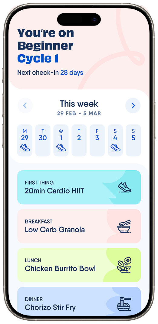 Screenshot of the planner functionality in The Body Coach App
