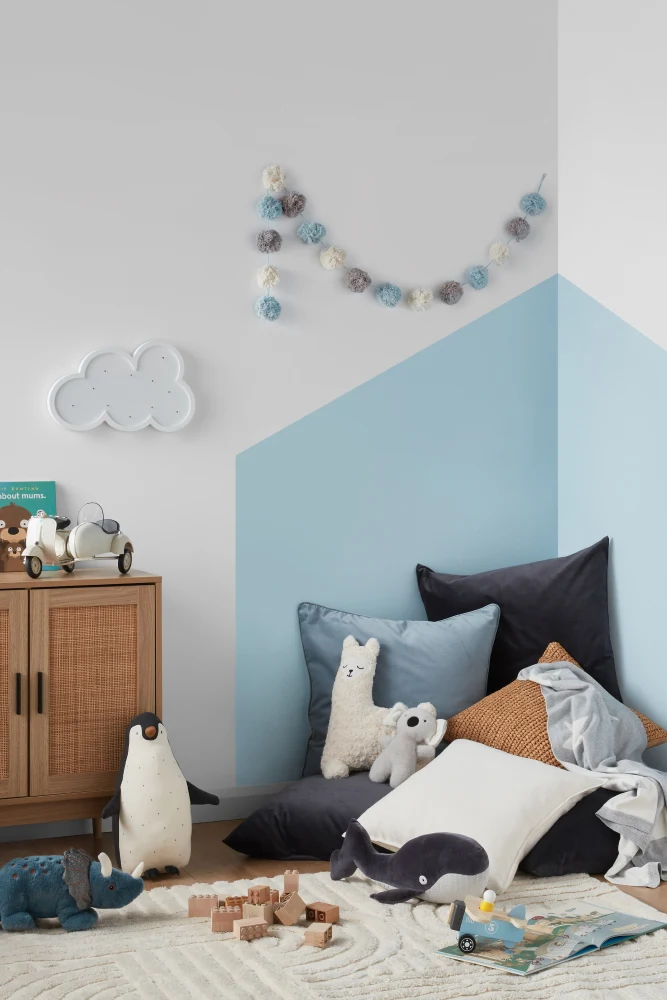  Soft blues featured in bedroom for Dulux mindful spaces.
