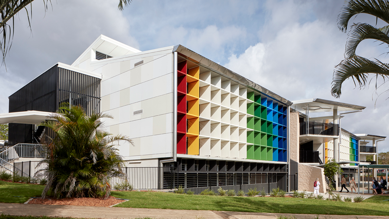 Multi-storey and multi-coloured high school building