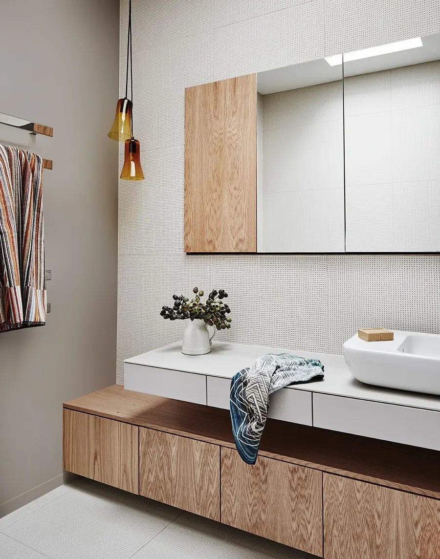 interior bathroom white and wood. 