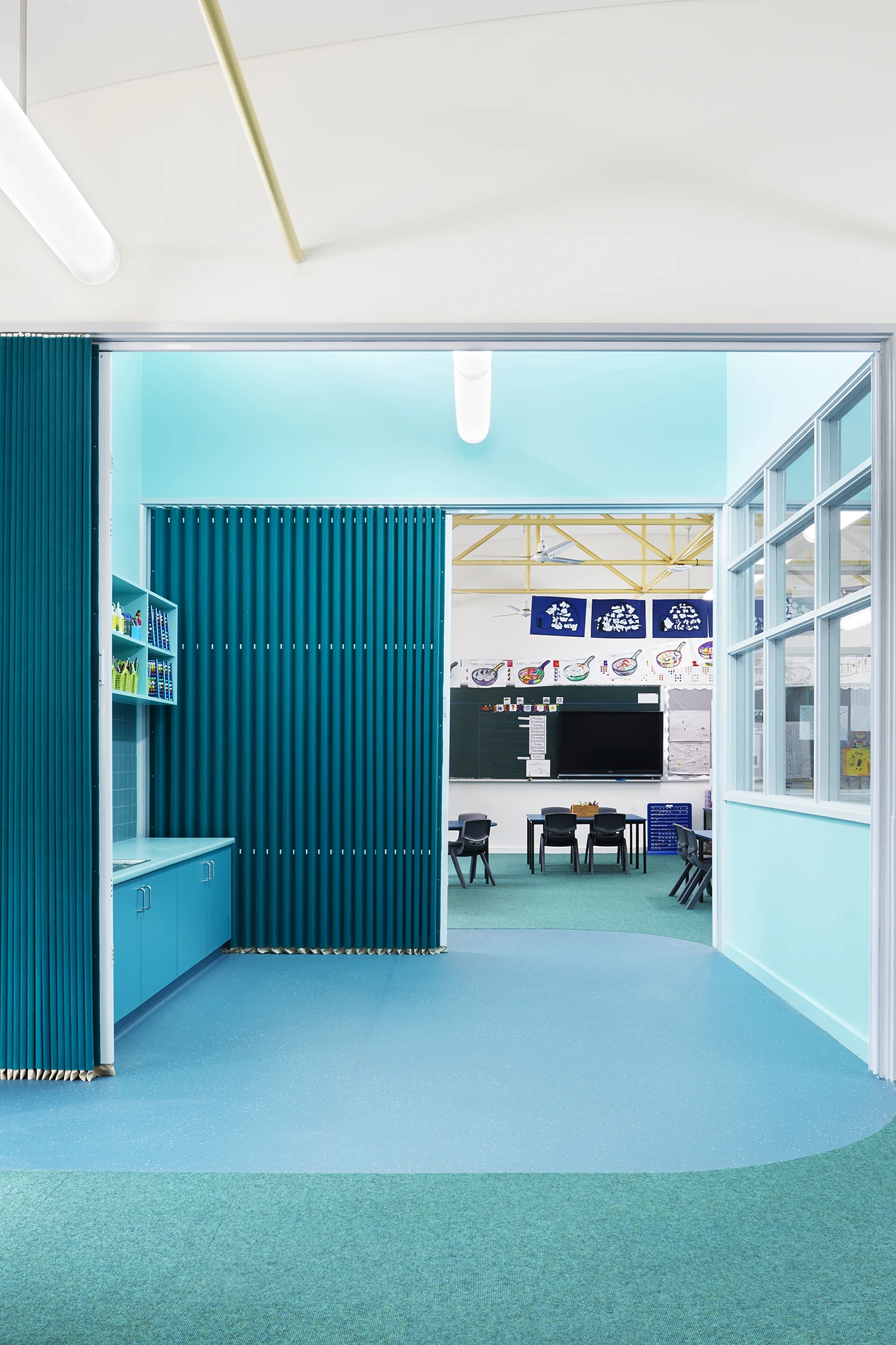 Blue interior of school