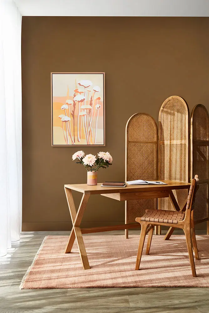 interior wooden desk, chair and partition. 