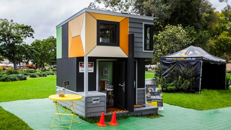 Grey and orange tiny house