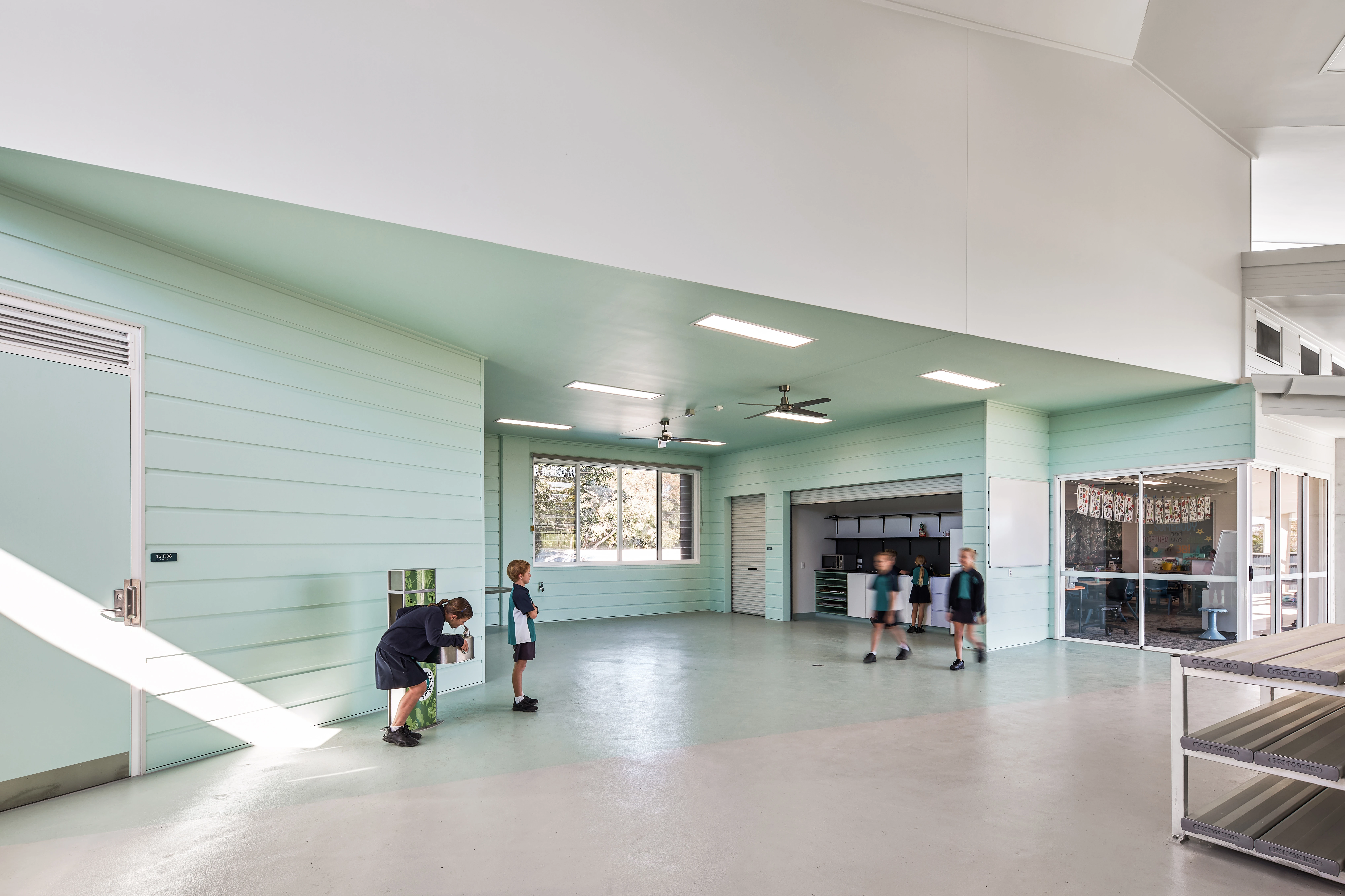 School with light green and white walls