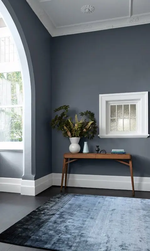 Dark blue lounge or living area showing popular, traditional, interior trends