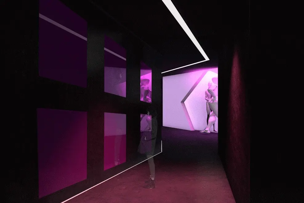 Dark corridor with purple lights