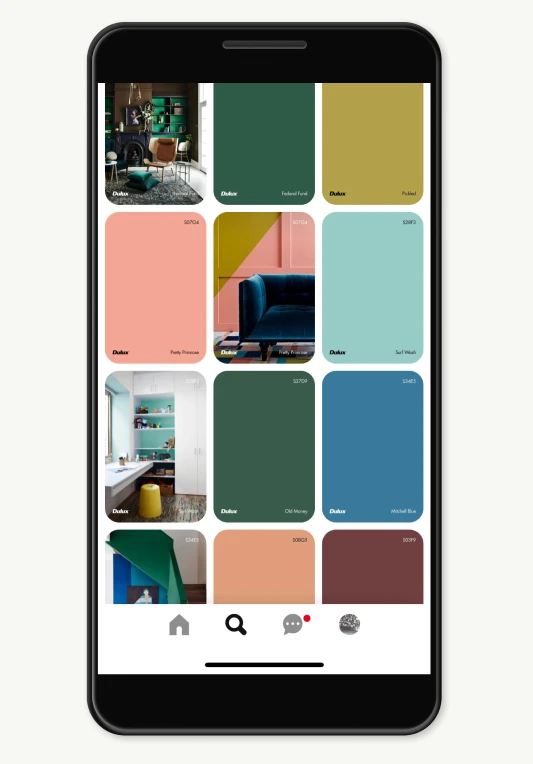 Phone displaying moodboard with imagery and colours being used. 