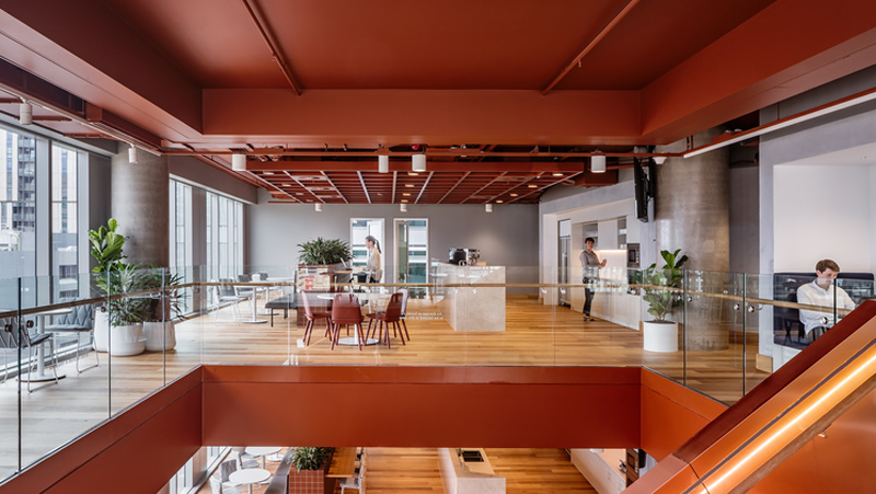 Rust-coloured multi-level office