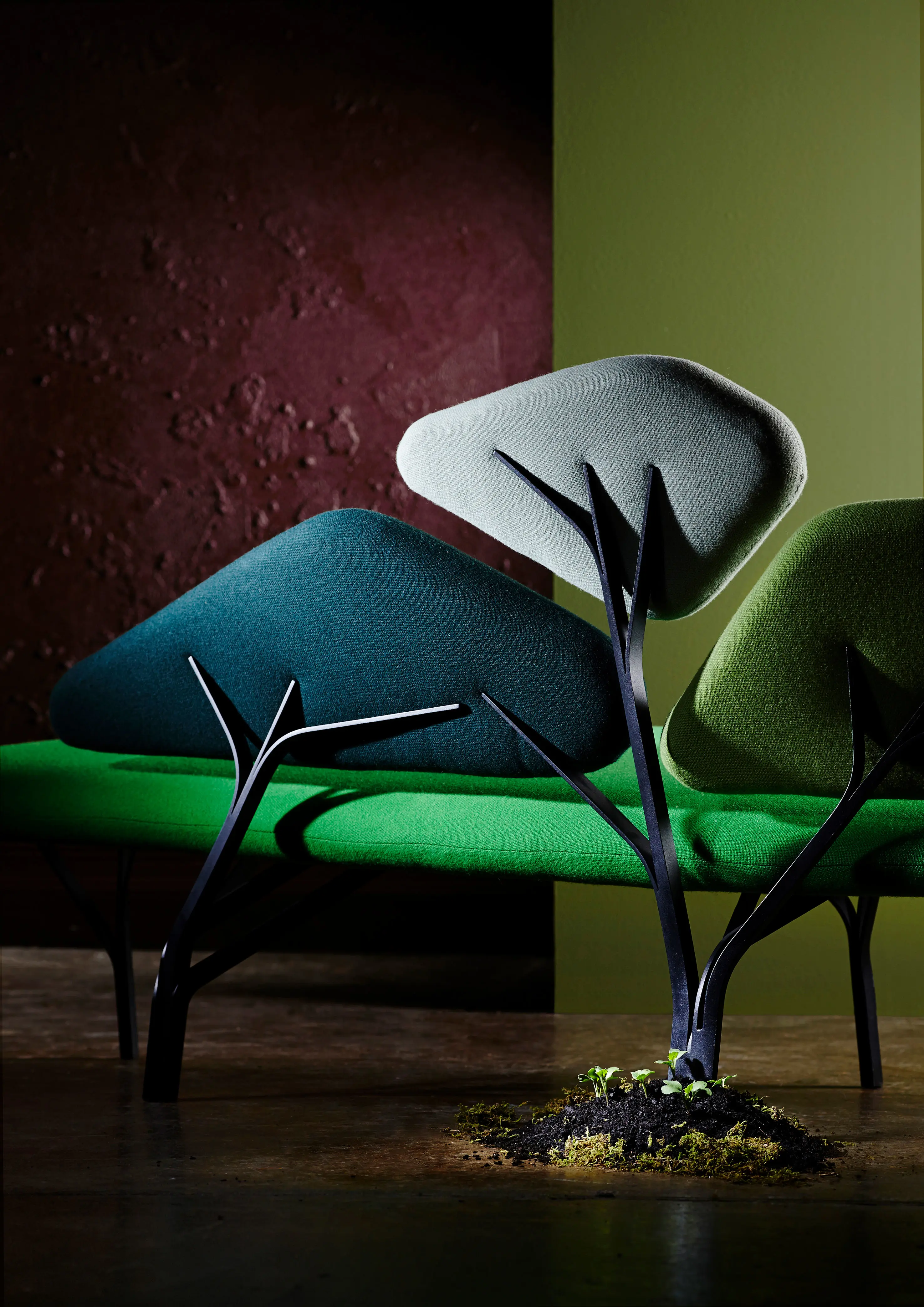 Modern green seat with tree-shaped back