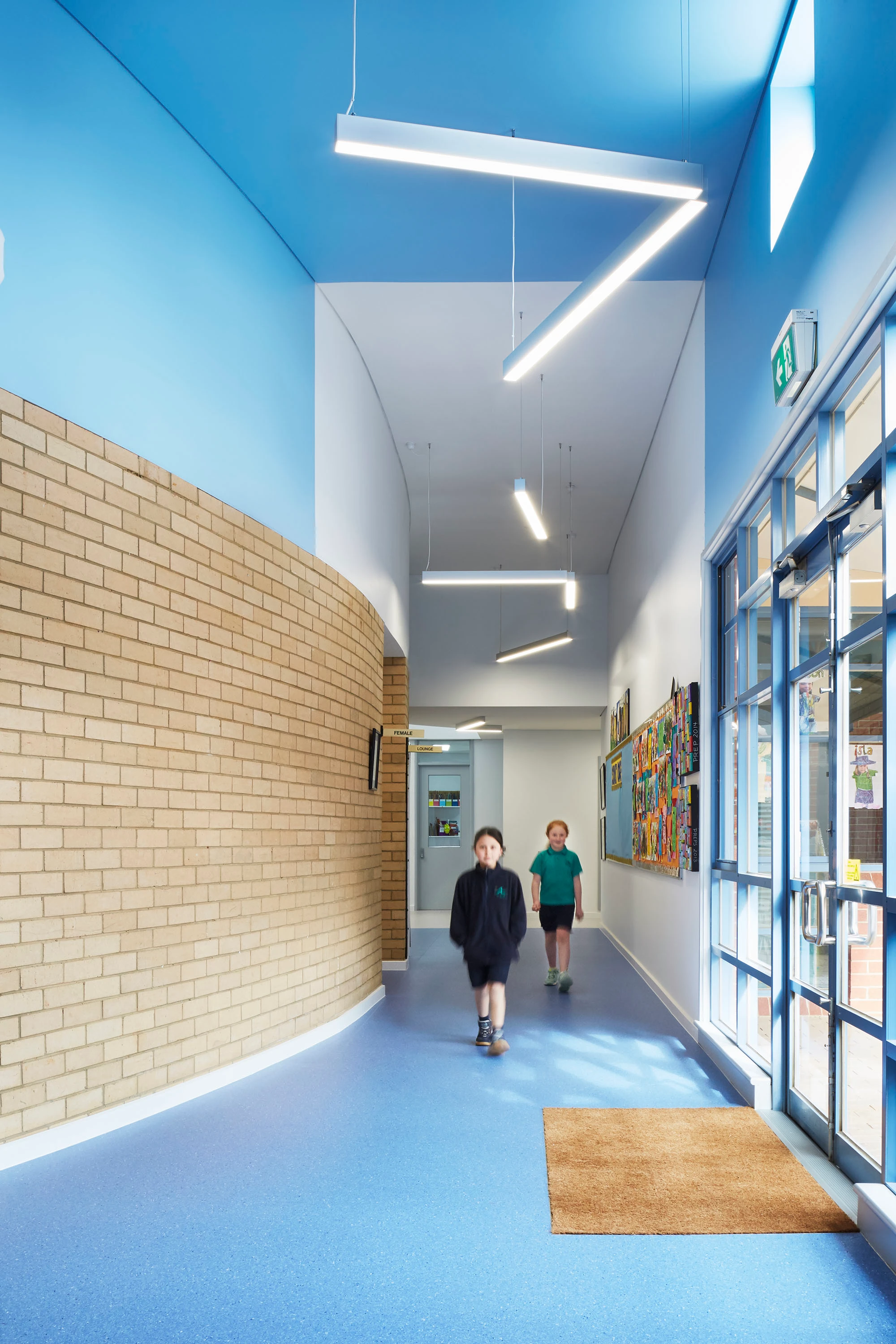 Blue corridor at primary school