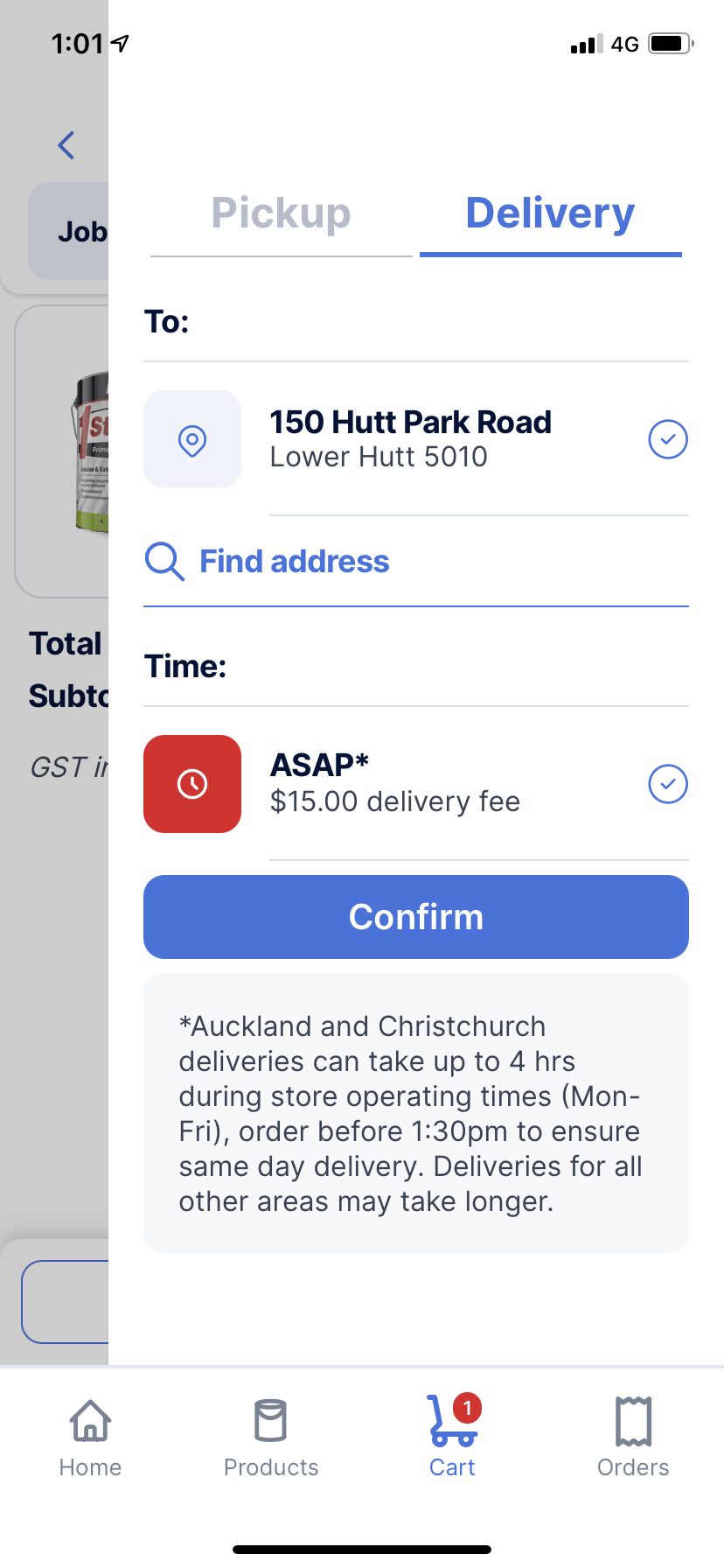 Trade Direct App delivery screen on a mobile phone