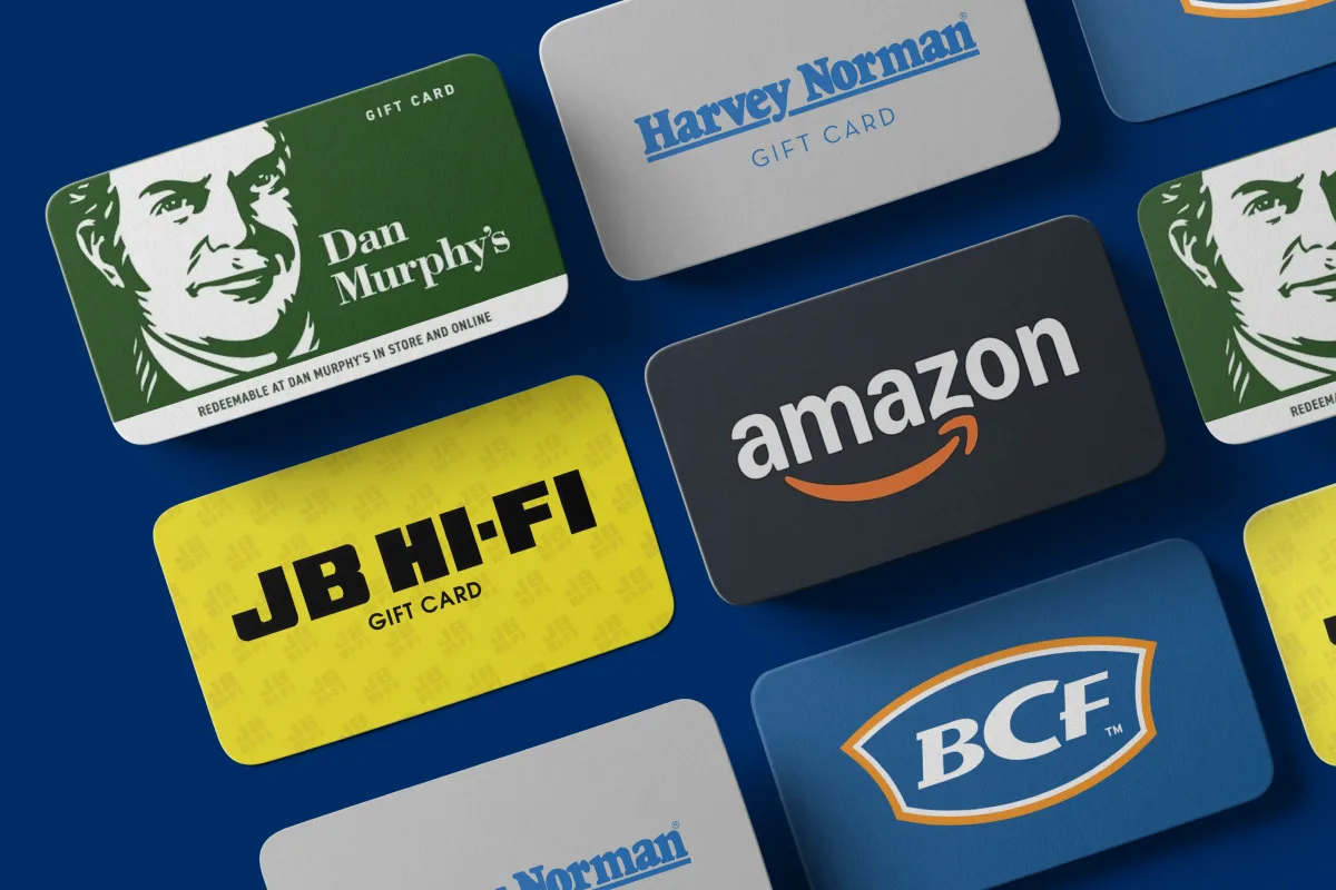 A range of gift cards able to be redeemed for DuluxTRADE Reward members