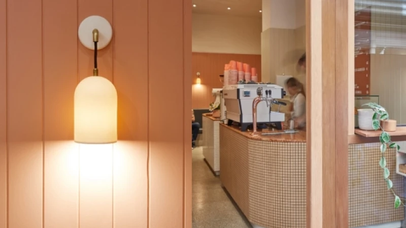 Apricot and neutral coloured coffee shop