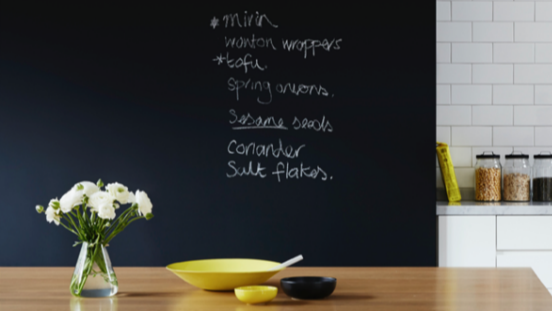 Dulux Design chalkboard featured on Kitchen wall.