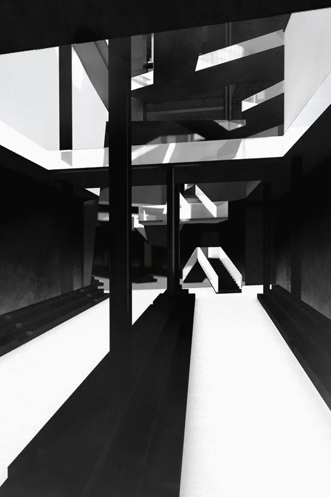 Abstract render of black and white room