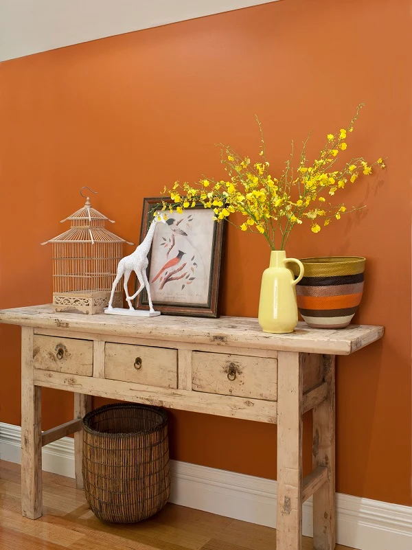 Popular interior trends, rustic colours, orange hallway