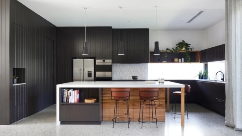 Black and white kitchen with island bench